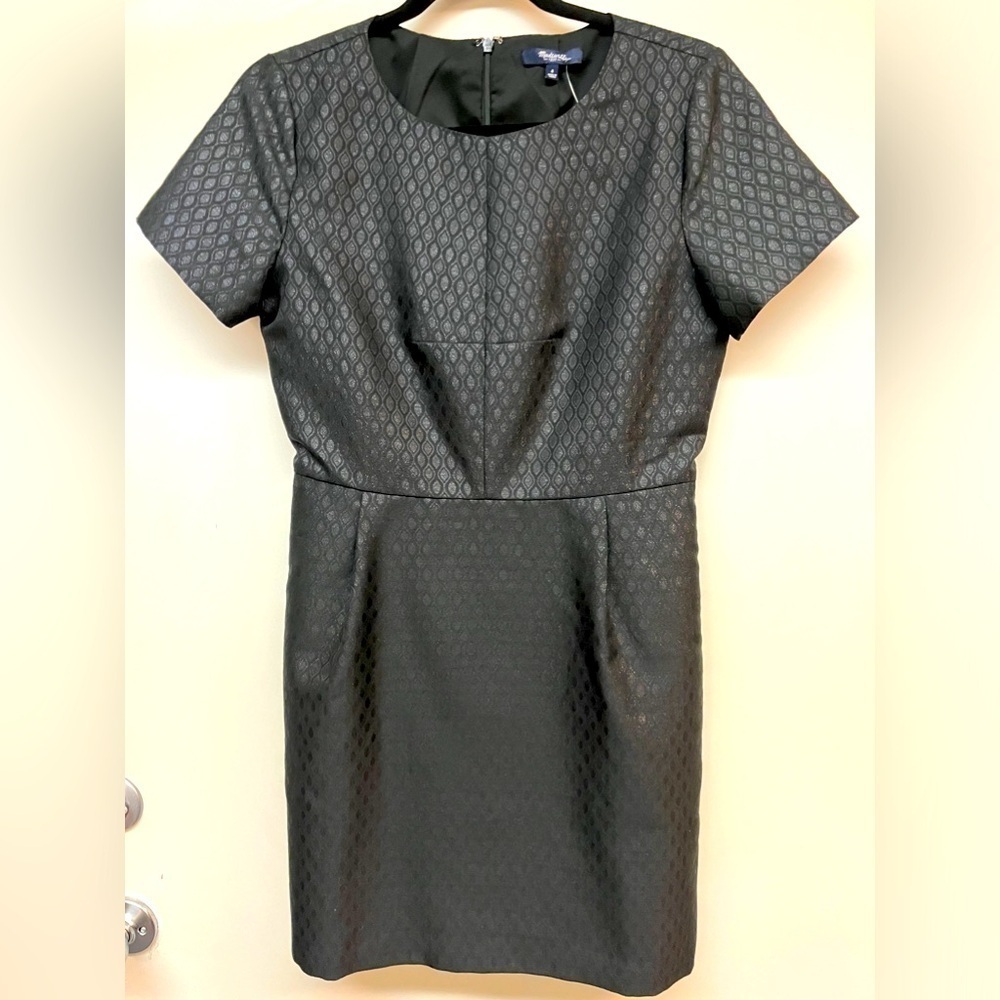 Madewell Fitted Brocade Jacquard Dress Black Metallic Shimmer Womens Size 4